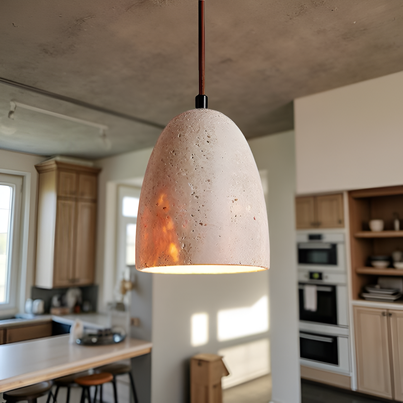 Retro Yellow Travertine Grace Bell Pendant Light