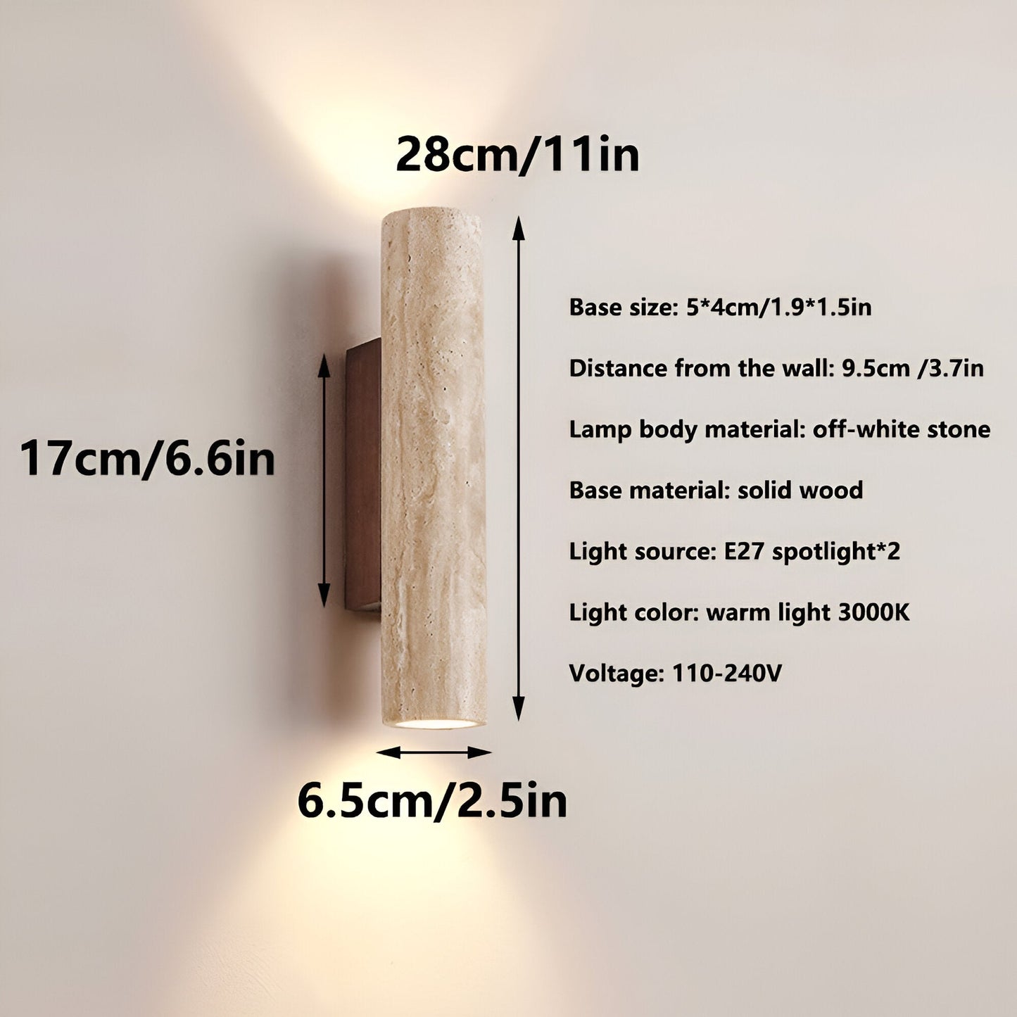 Japandi Tube Travertine Minimalist Wall Light