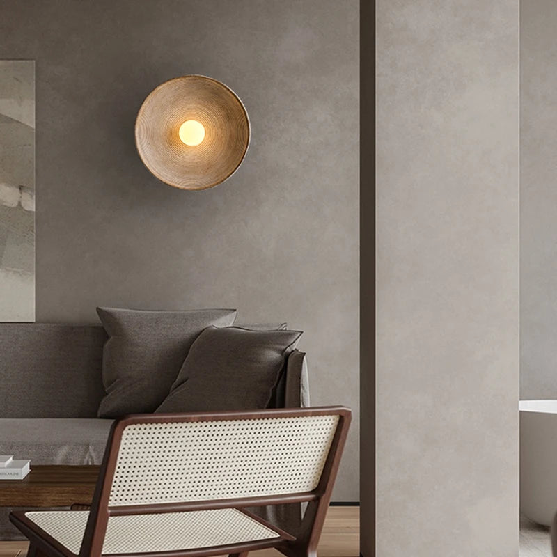 Retro Ceramic Style Resin Round Japandi LED Wall Light