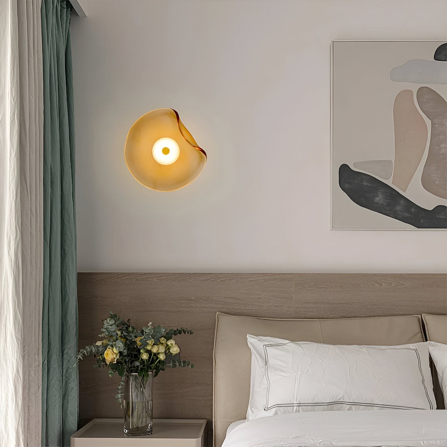 Nordic Curved Glass Japandi Style Glass Stone LED Wall Light