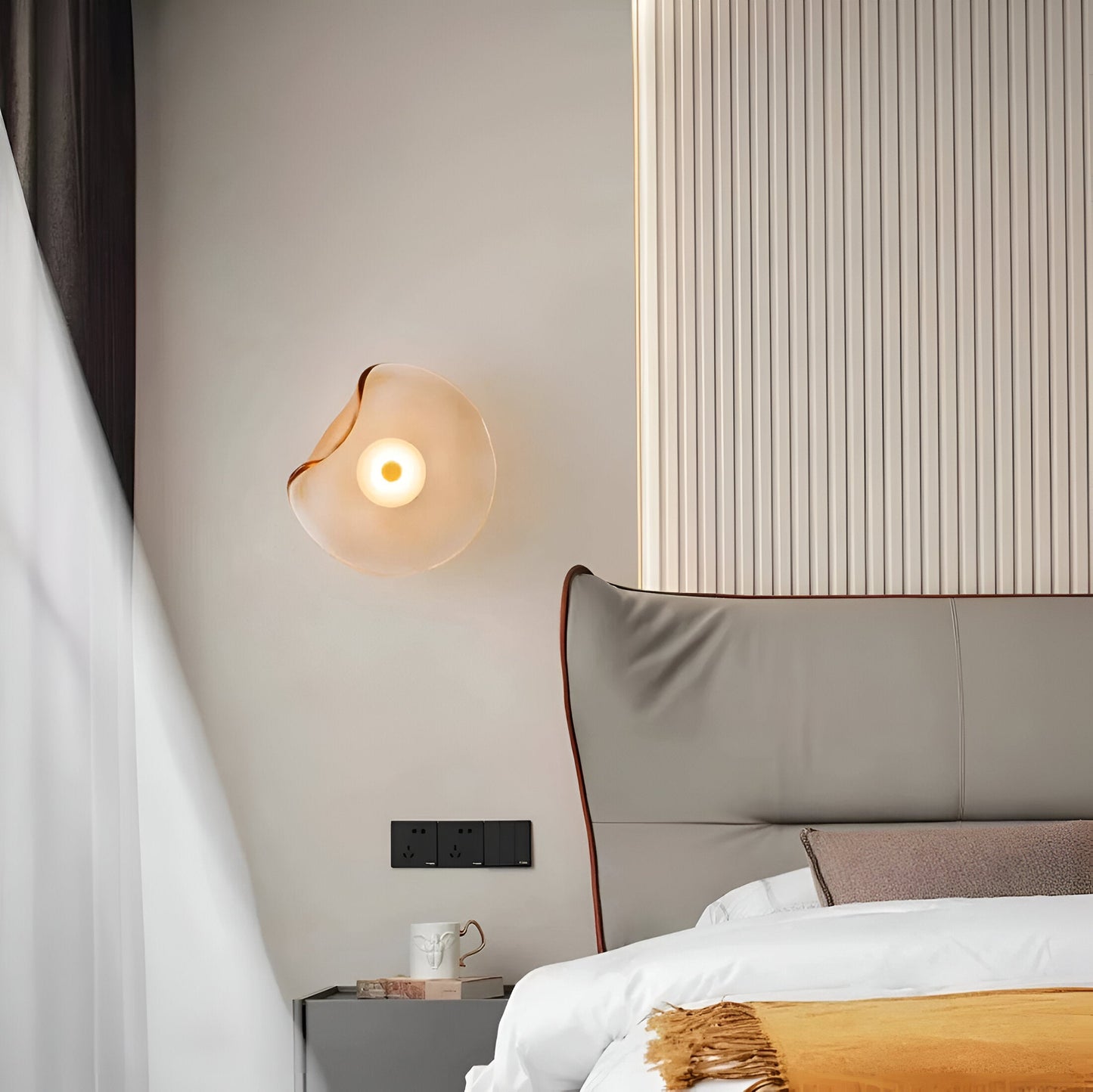 Nordic Curved Glass Japandi Style Glass Stone LED Wall Light