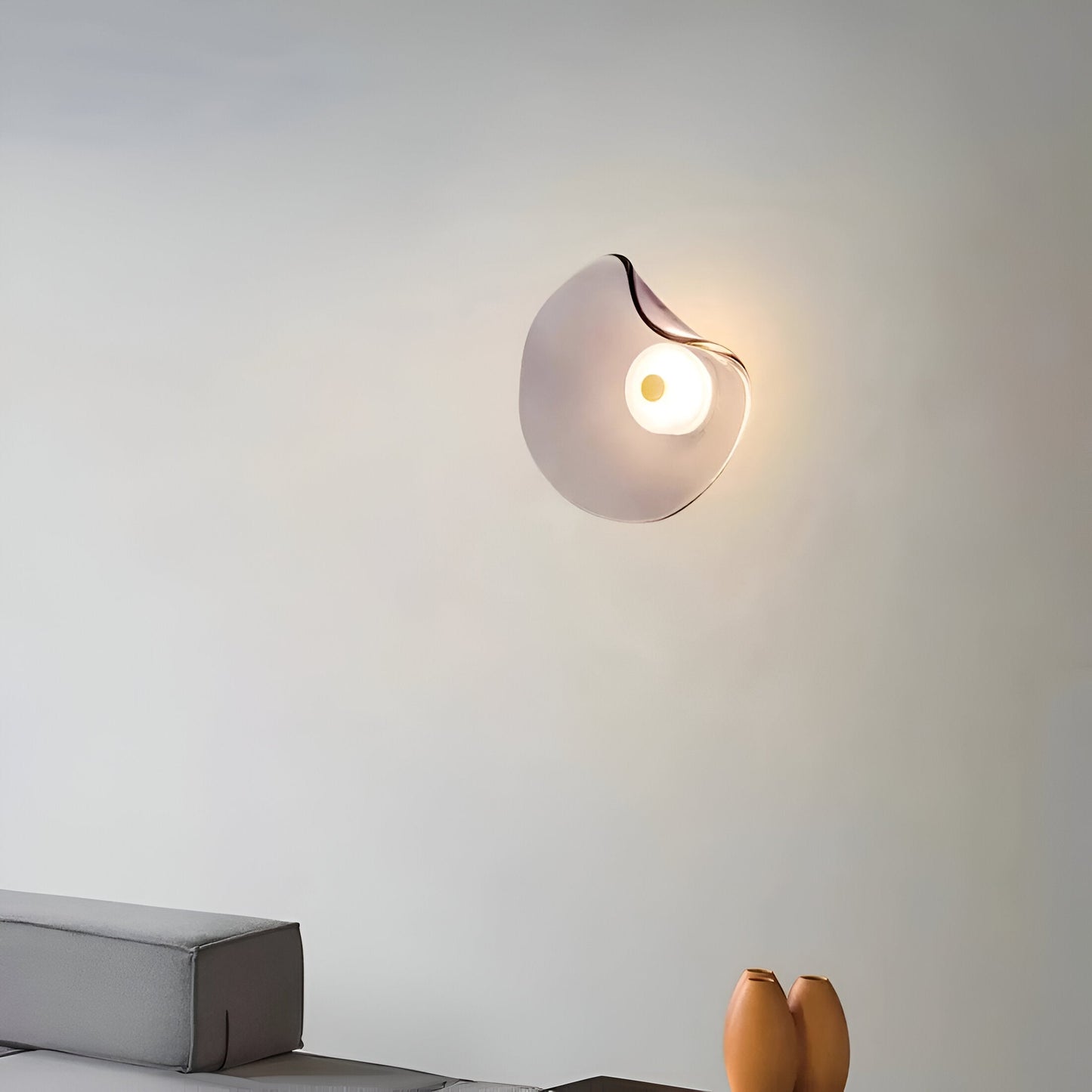 Nordic Curved Glass Japandi Style Glass Stone LED Wall Light