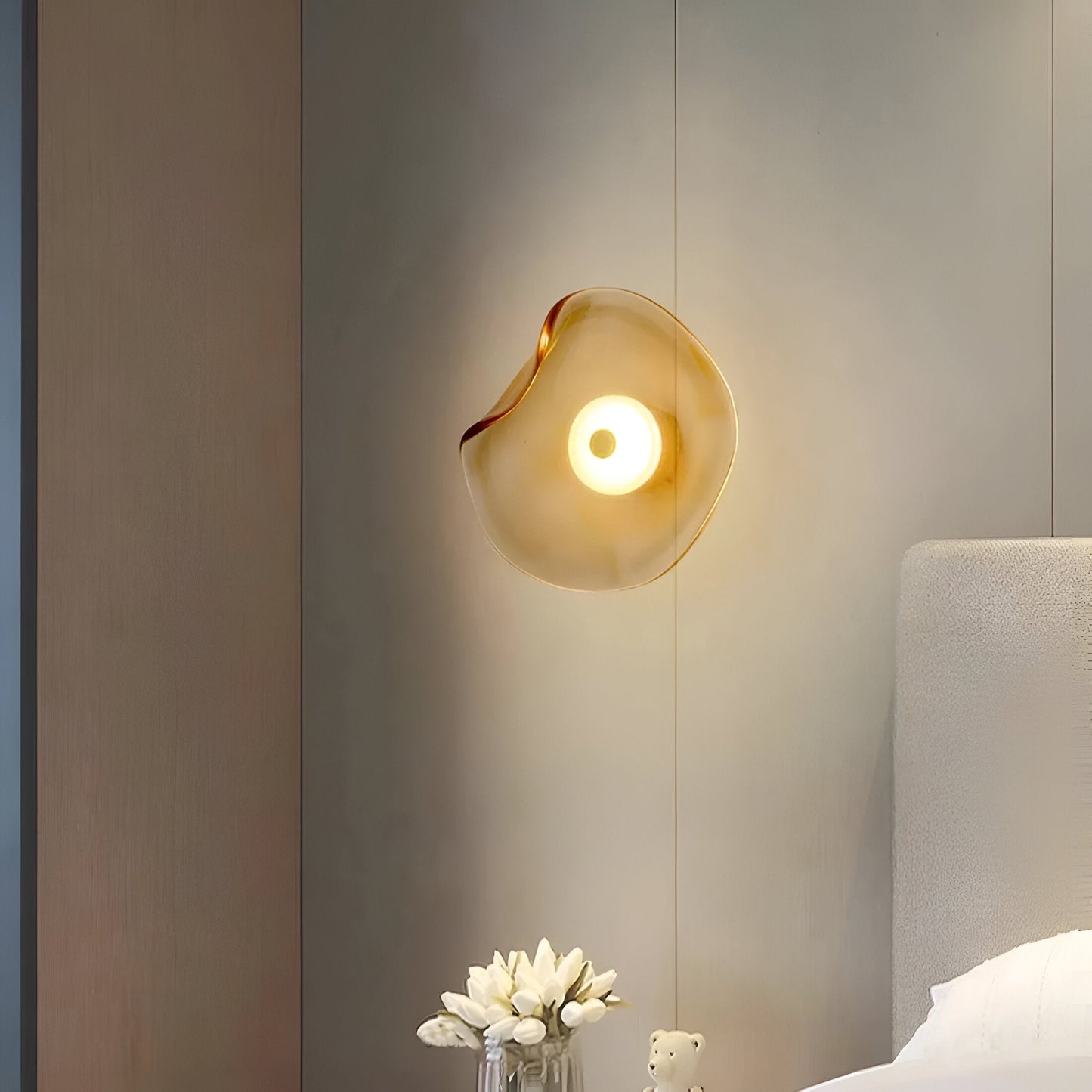Nordic Curved Glass Japandi Style Glass Stone LED Wall Light