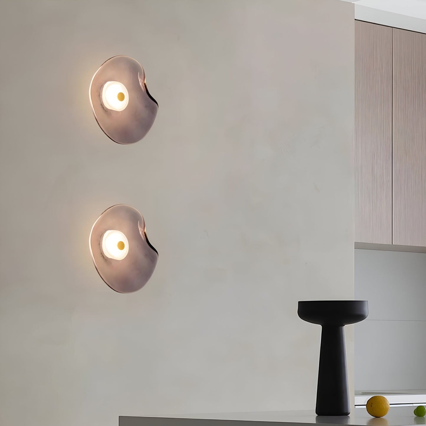 Nordic Curved Glass Japandi Style Glass Stone LED Wall Light