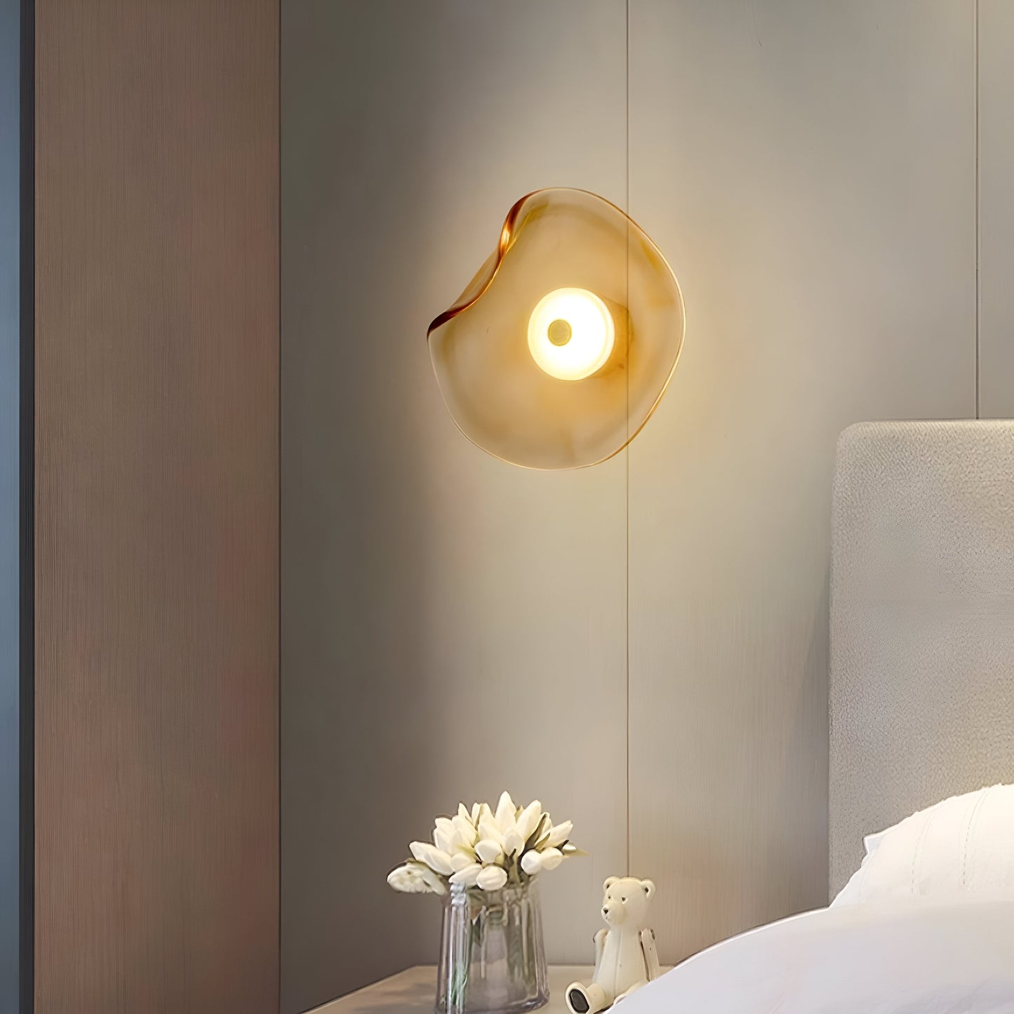 Nordic Curved Glass Japandi Style Glass Stone LED Wall Light
