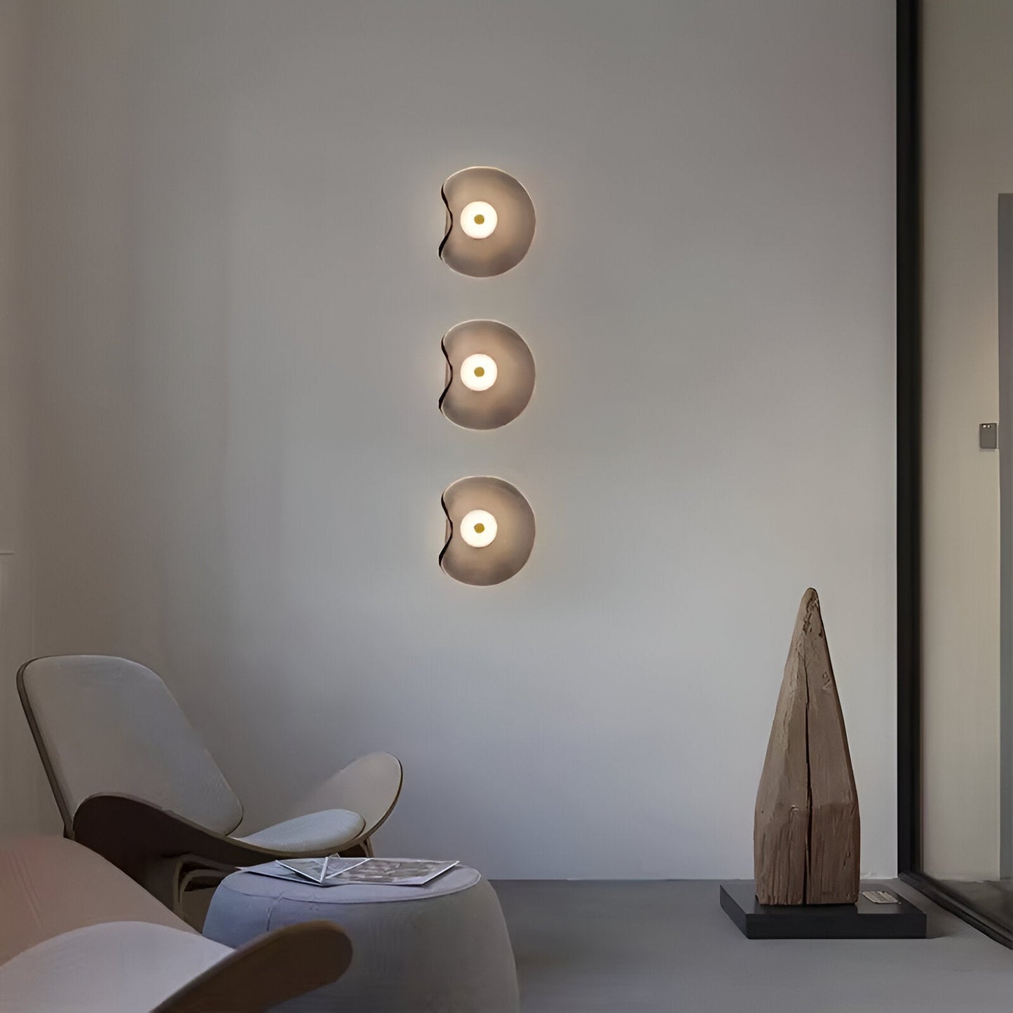 Nordic Curved Glass Japandi Style Glass Stone LED Wall Light