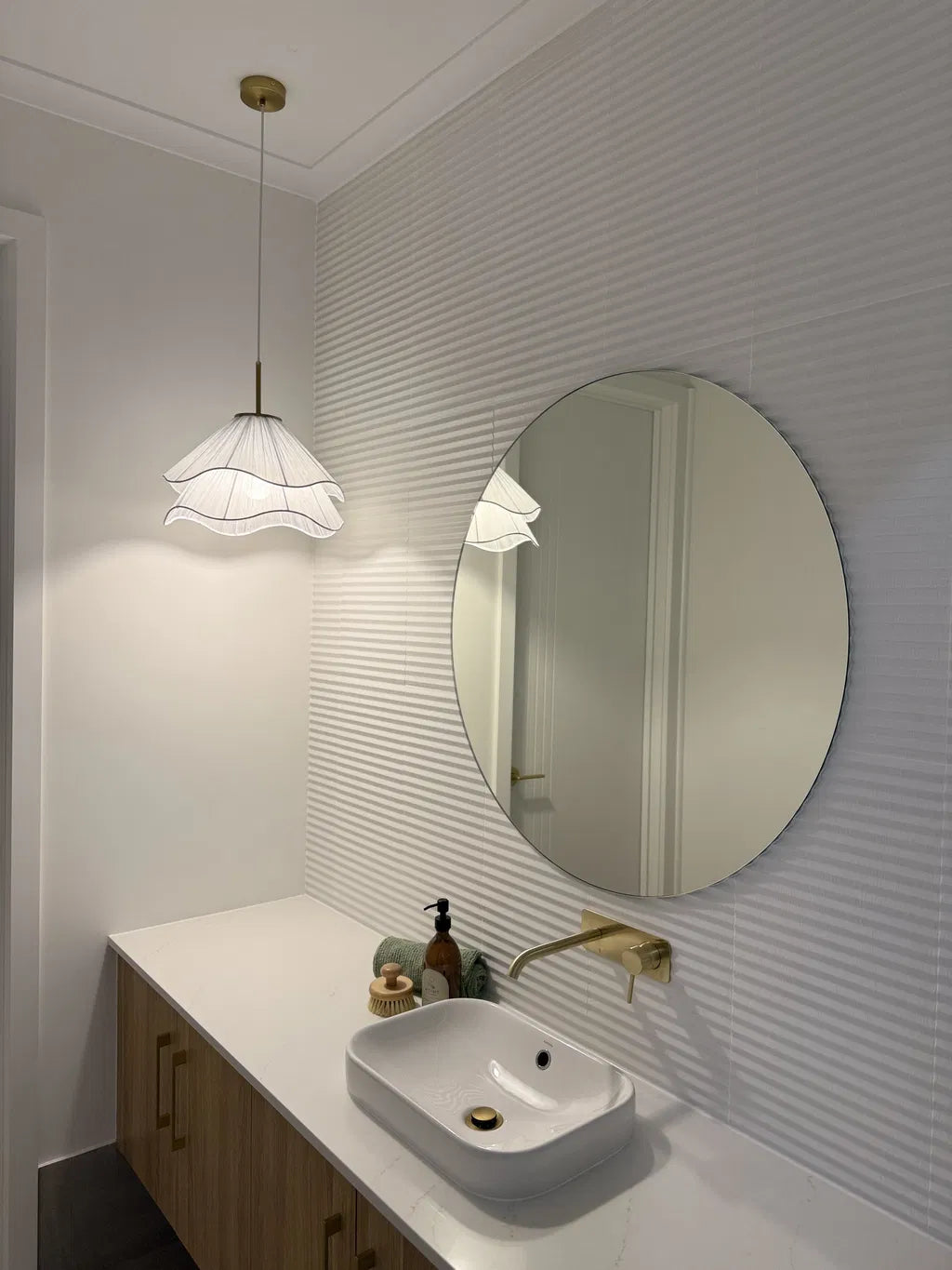 Radiance of Serenity Fabric Japandi Pendant Light real product photo 1