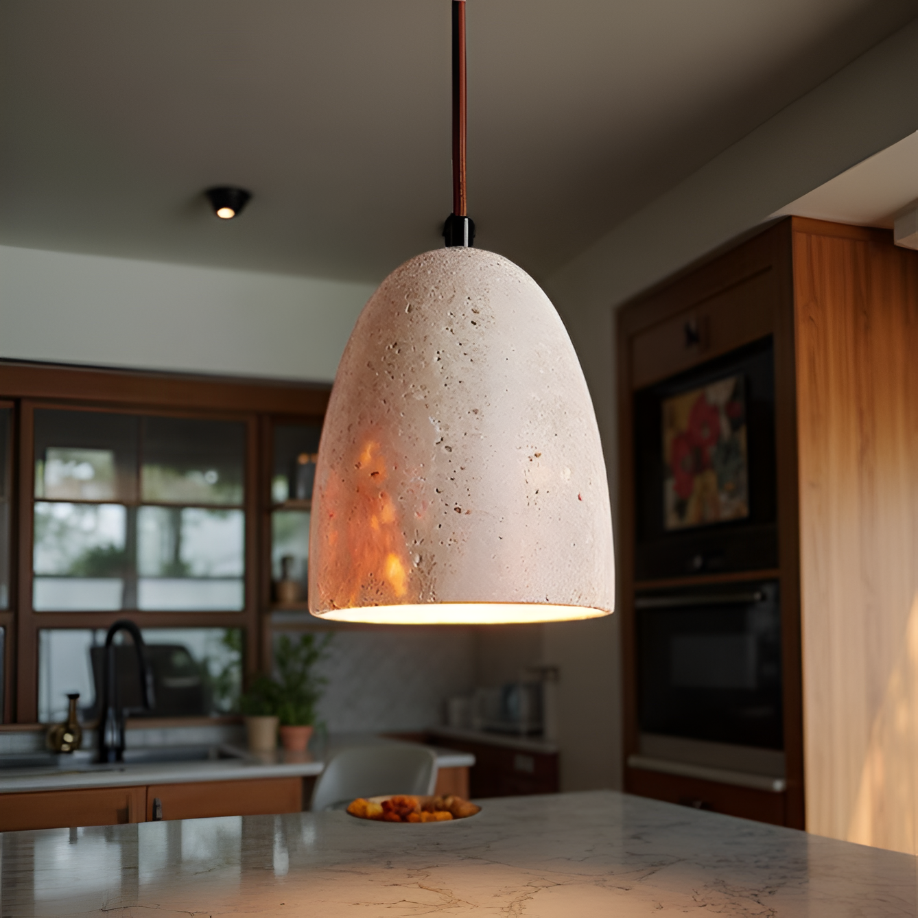 Retro Yellow Travertine Grace Bell Pendant Light