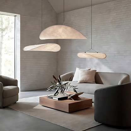 Japandi White Silk Fabric Minimalist Pendant Light