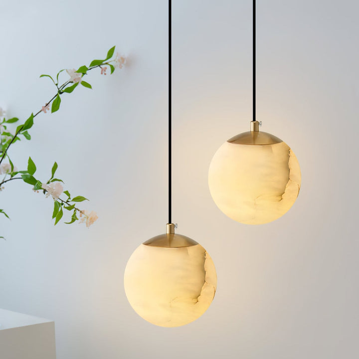 Alabaster Globe Pendant Light in Black or Brass | Lubrel