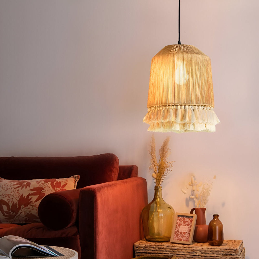 bohemian hemp rope tassel chandelier drum dia 50 cm (19.69")