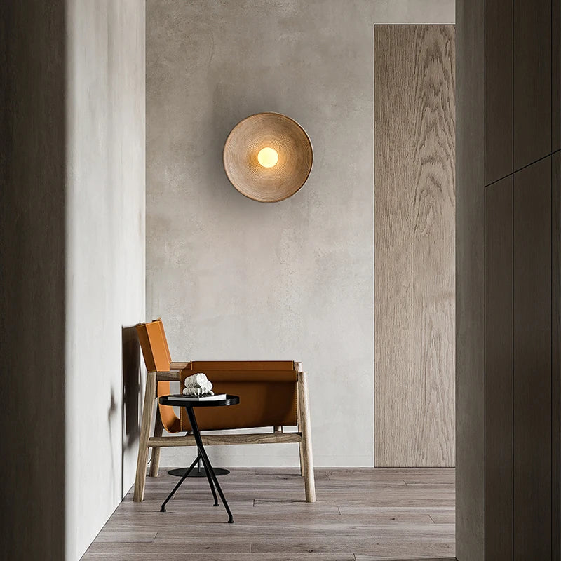 Retro Ceramic Style Resin Round Japandi LED Wall Light