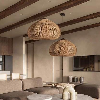 Elegant Handmade Rattan Japandi Pendant Light