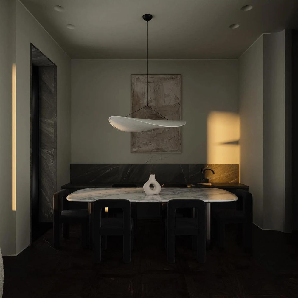 Japandi White Silk Fabric Minimalist Pendant Light