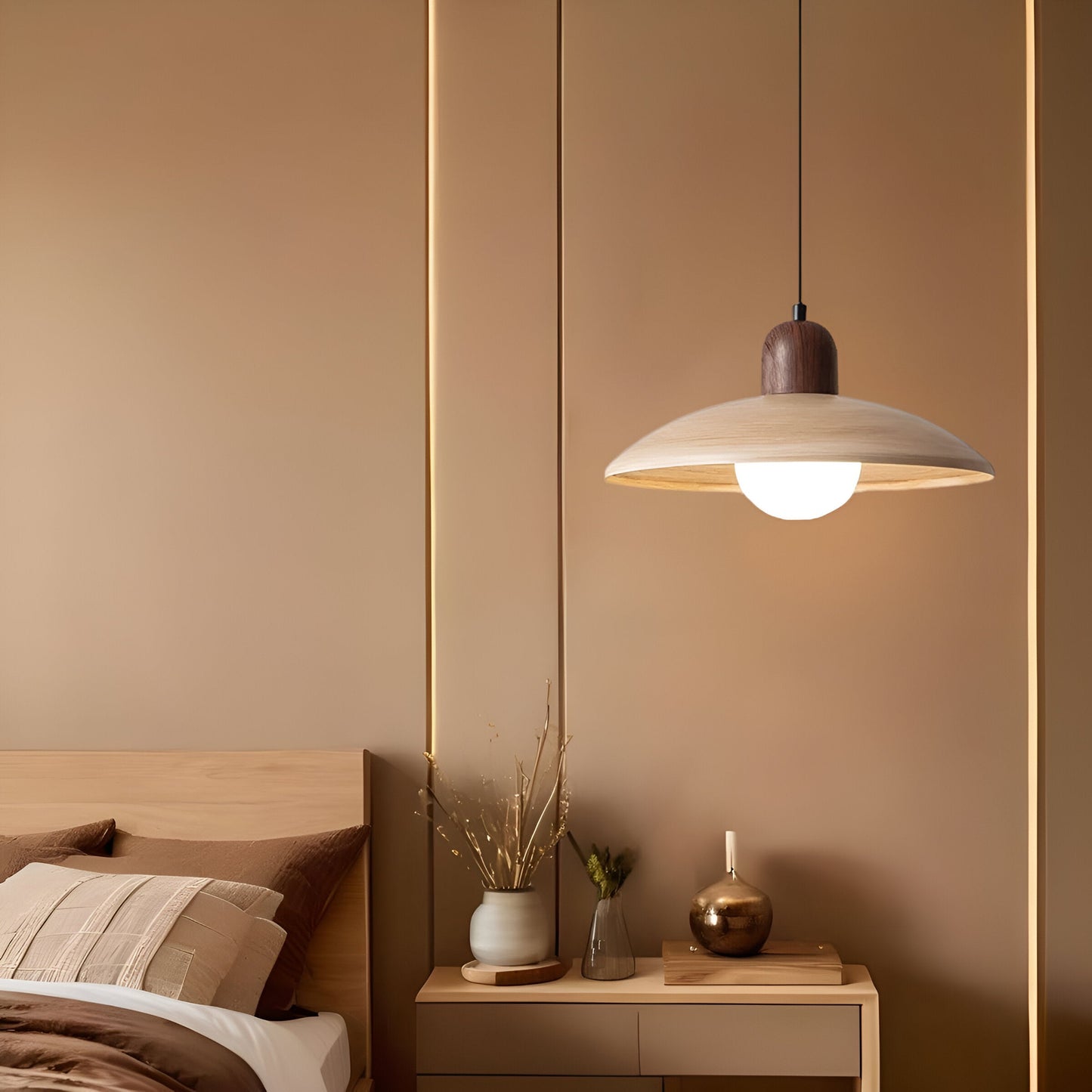 Japanese Style Wabi-Sabi Walnut Pendant Light