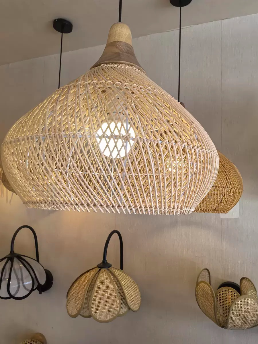 Boho Style Rattan Pendant Light real product photo 3