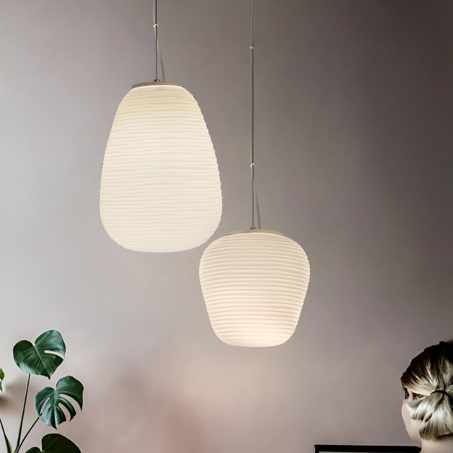 Nordic Modern Ribbed Opal White Globe Glass Pendant Light