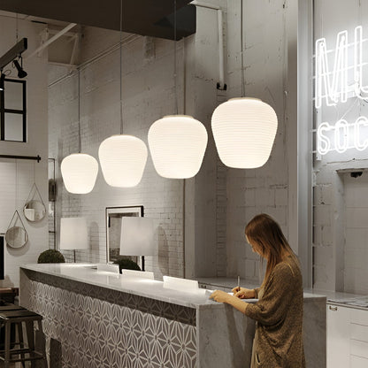 Nordic Modern Ribbed Opal White Globe Glass Pendant Light