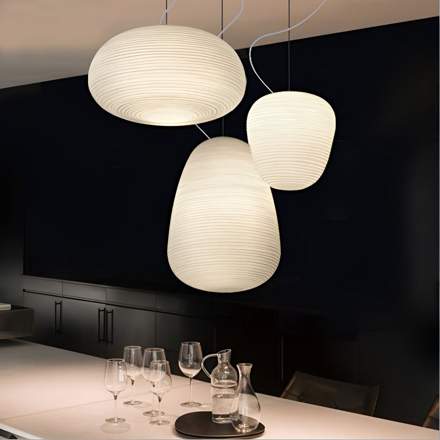 Nordic Modern Ribbed Opal White Globe Glass Pendant Light