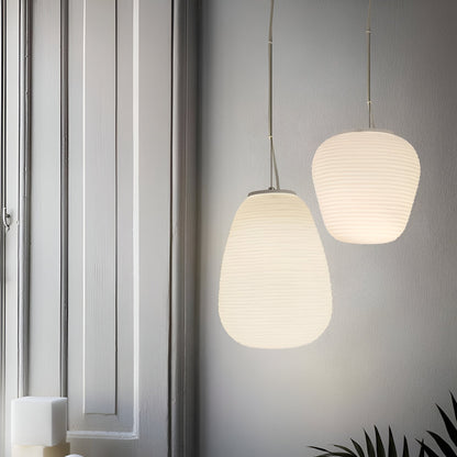 Nordic Modern Ribbed Opal White Globe Glass Pendant Light