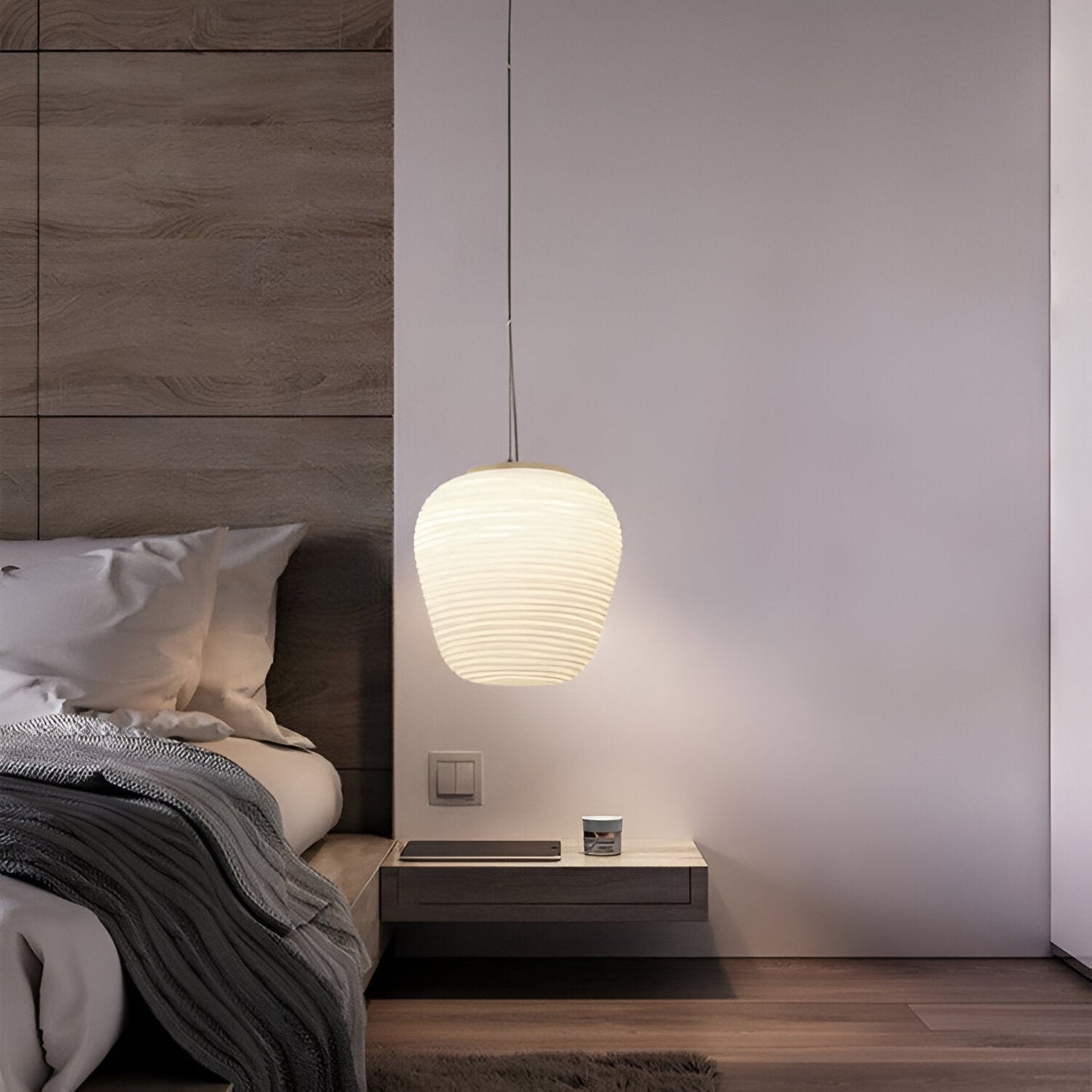 Nordic Modern Ribbed Opal White Globe Glass Pendant Light