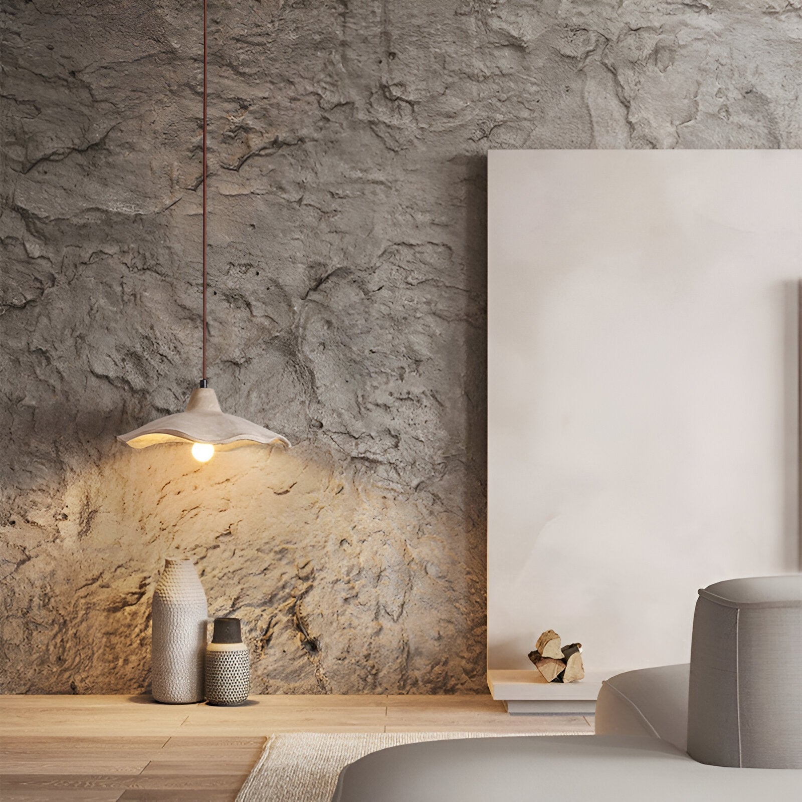 Nordic Wabi-Sabi Flower-Shaped Cement Pendant Light — Lubrel minimalist lighting