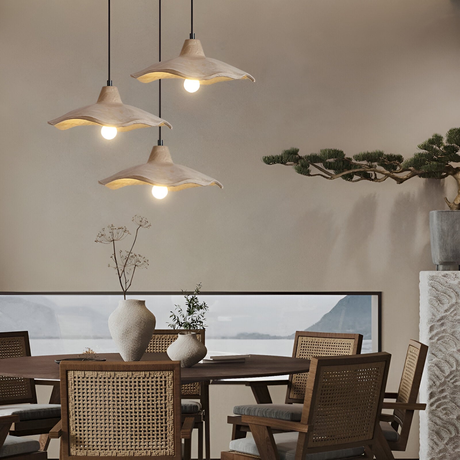 Nordic Wabi-Sabi Flower-Shaped Cement Pendant Light — Lubrel minimalist lighting
