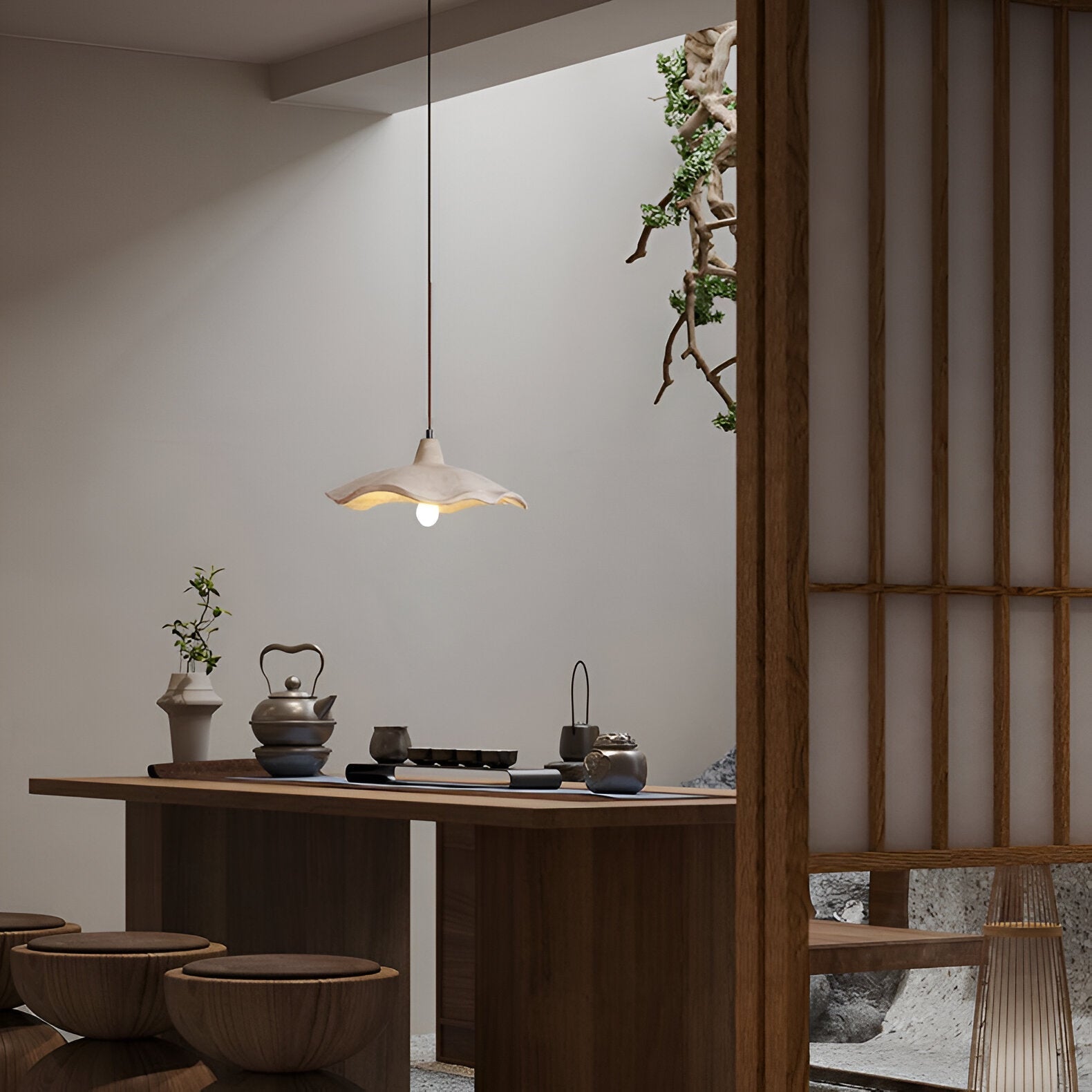 Nordic Wabi-Sabi Flower-Shaped Cement Pendant Light — Lubrel minimalist lighting