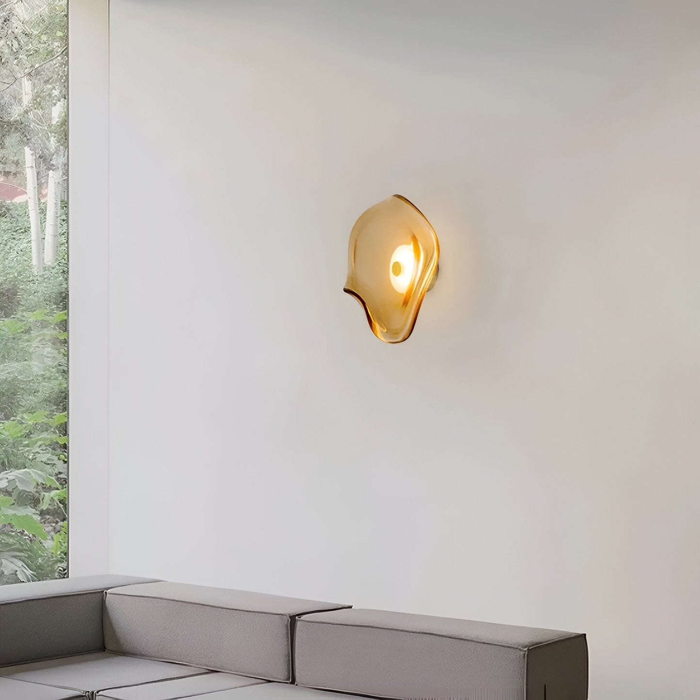 Nordic Curved Glass Japandi Style Glass Stone LED Wall Light