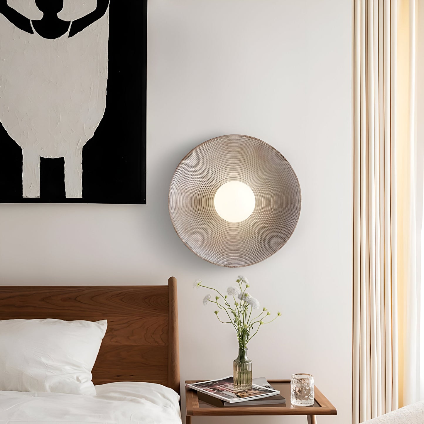 Retro Ceramic Style Resin Round Japandi LED Wall Light