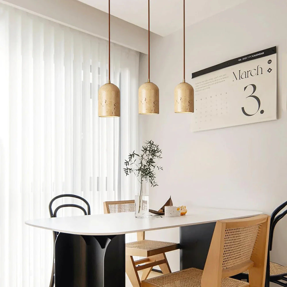 Vintage Travertine Cylinder Pendant Light