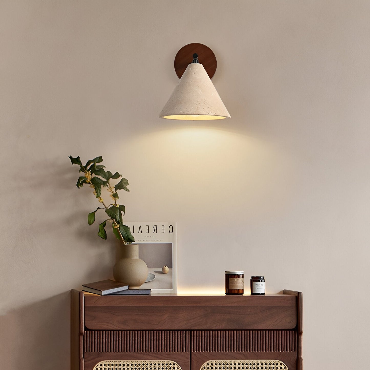 Yellow Travertine Cone LED Wall Light