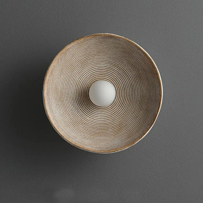 Retro Ceramic Style Resin Round Japandi LED Wall Light